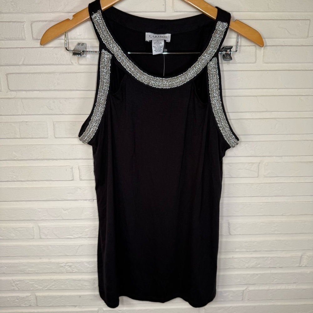Carmen Marc Valvo Black Jeweled Accent Sleeveless Top, Women’s Size Large